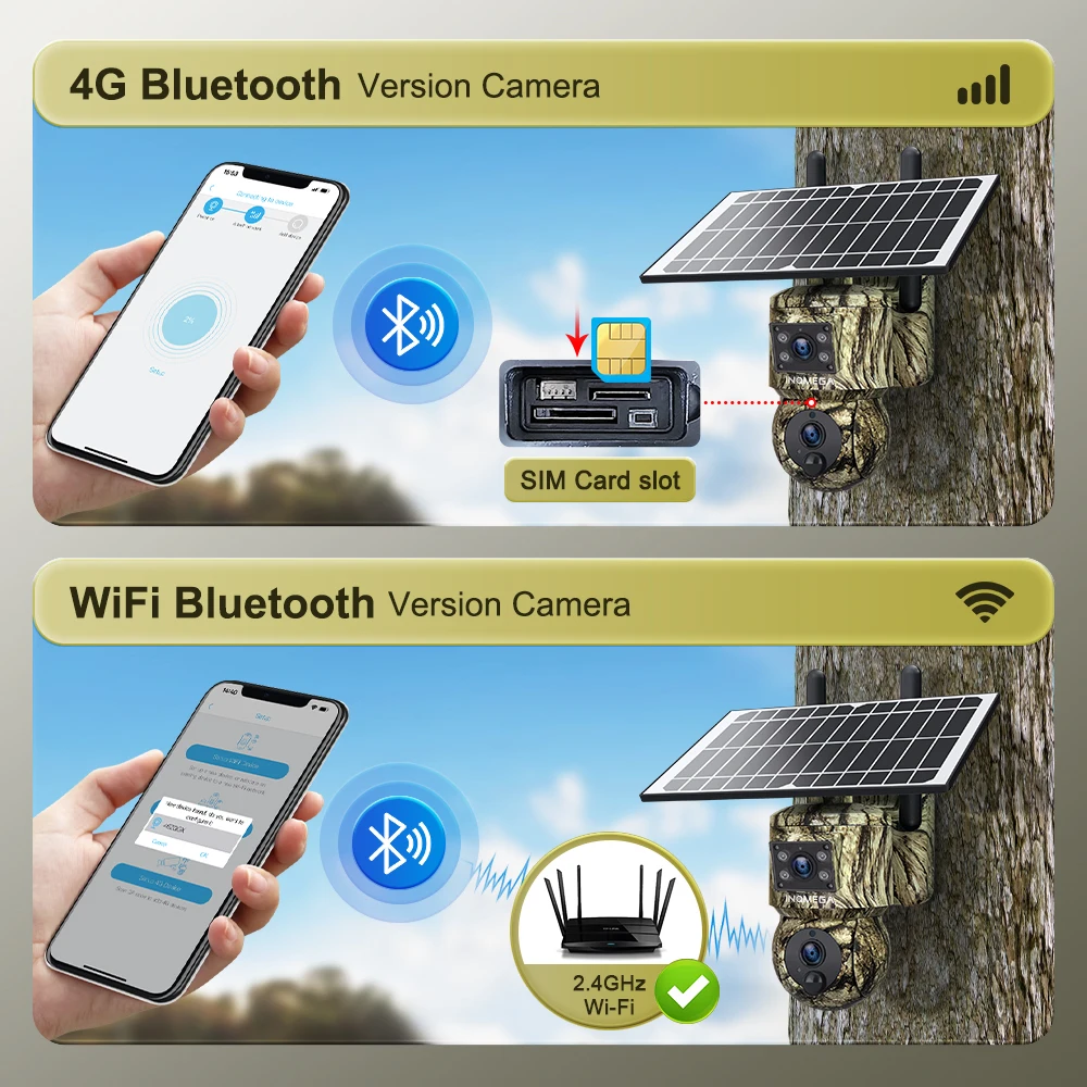 8MP Trail Camera Dual lens Outdoor, 3G/4G LTE, Solar Powered Camera with 360° Pan Tilt, 4K Night Vision, Smart Motion Activated 6