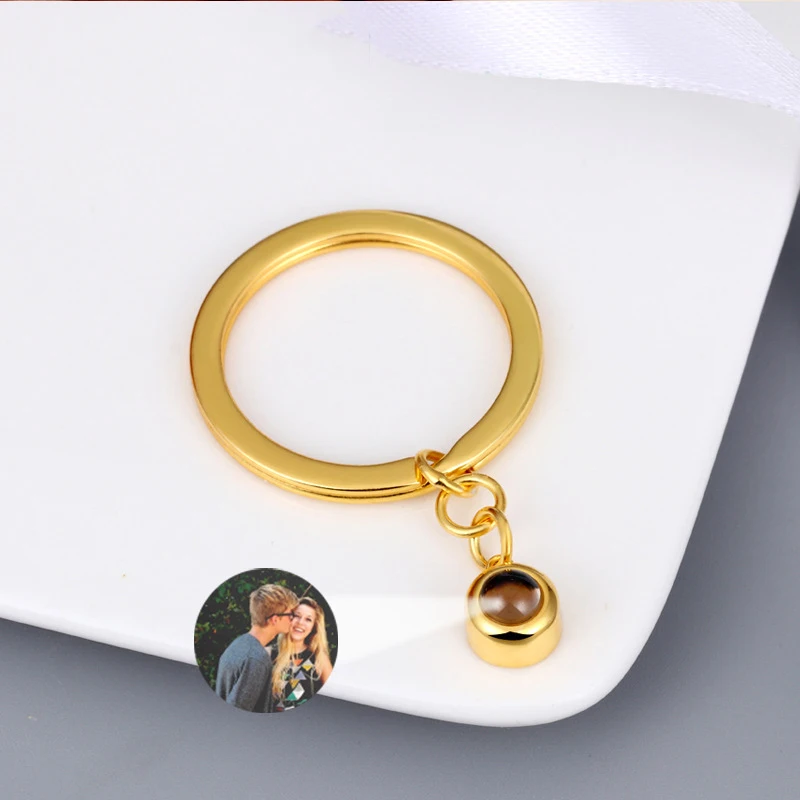 Personalized Photo Projection Key Chain Simple Custom Picture Small Circle Keyring  for Women Men Memory Birthday Christmas Gift