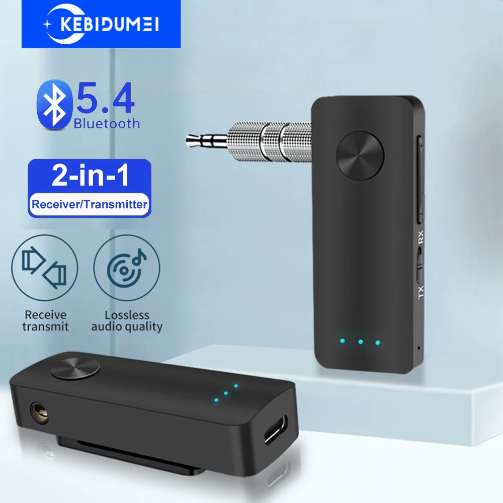 2-In-1 Wireless Bluetooth 5.4 Audio Adapter Receiver Transmitter 3.5mm AUX For Car Speaker TV PC Airplane