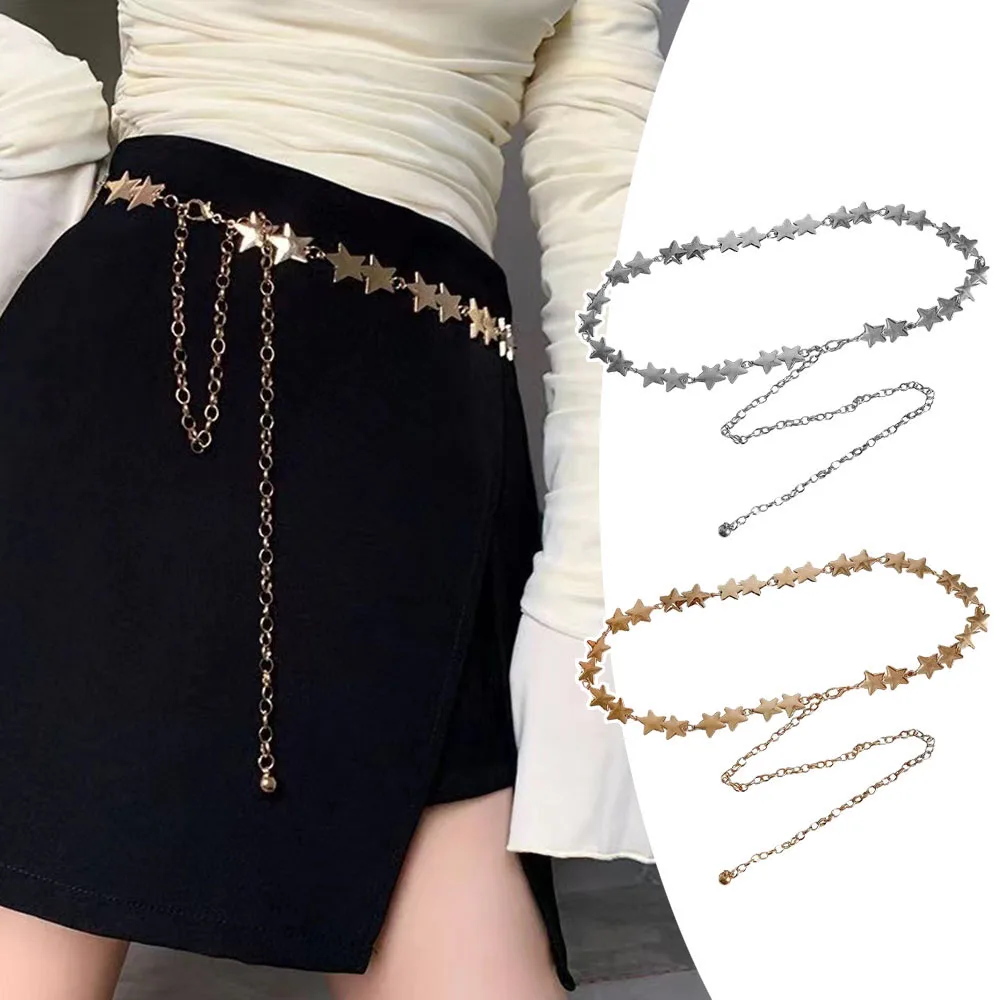 Metal Star Belt For Women Fashion Casual Luxury Design Dress Girdle Gothic Retro Trend Waist Thin Chain Y2k Girls Waistband