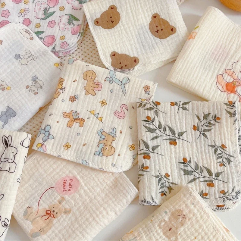 Baby Washcloth with 4-layer Baby Towel Reusable Cotton Square Face Shower Bath Towel Soft Wiping Bathing Feed