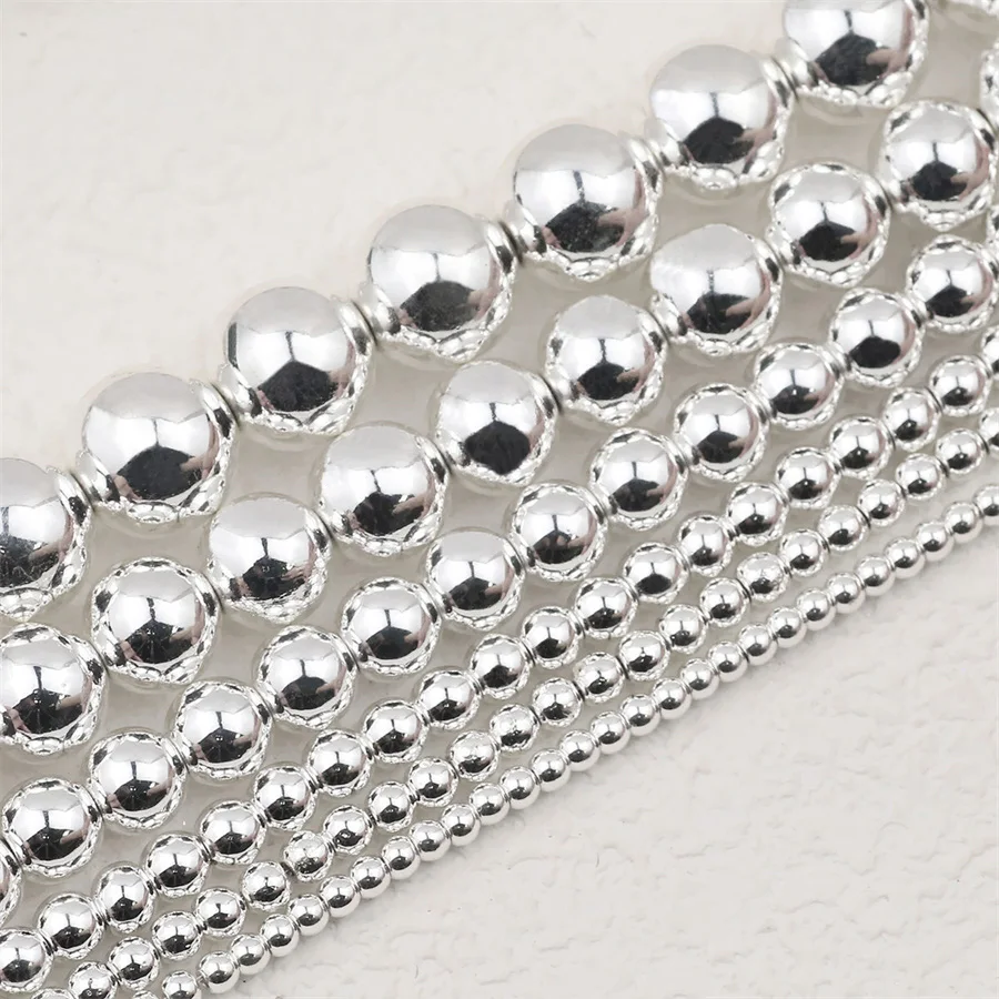 Silver Hematite Round Beads - 2-10mm Non-Magnetic Natural Stone for Jewelry Making, 15'' Strand