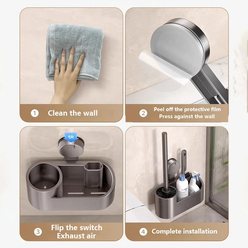 Bathroom Toilet Brush Holder Cleaning Tools Space Aluminum Wall Mounted Sucker Vertical Toilet Brush Bathroom Accessories bathroom accessories toilet brush holder