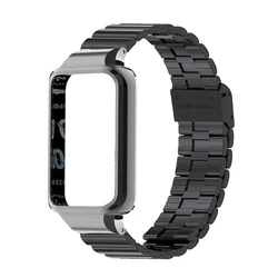 Premium Stainless Steel Watchband with Metal Strap and Protective Cover - Elegant Bracelet Design - Honor Band 9 (Black)