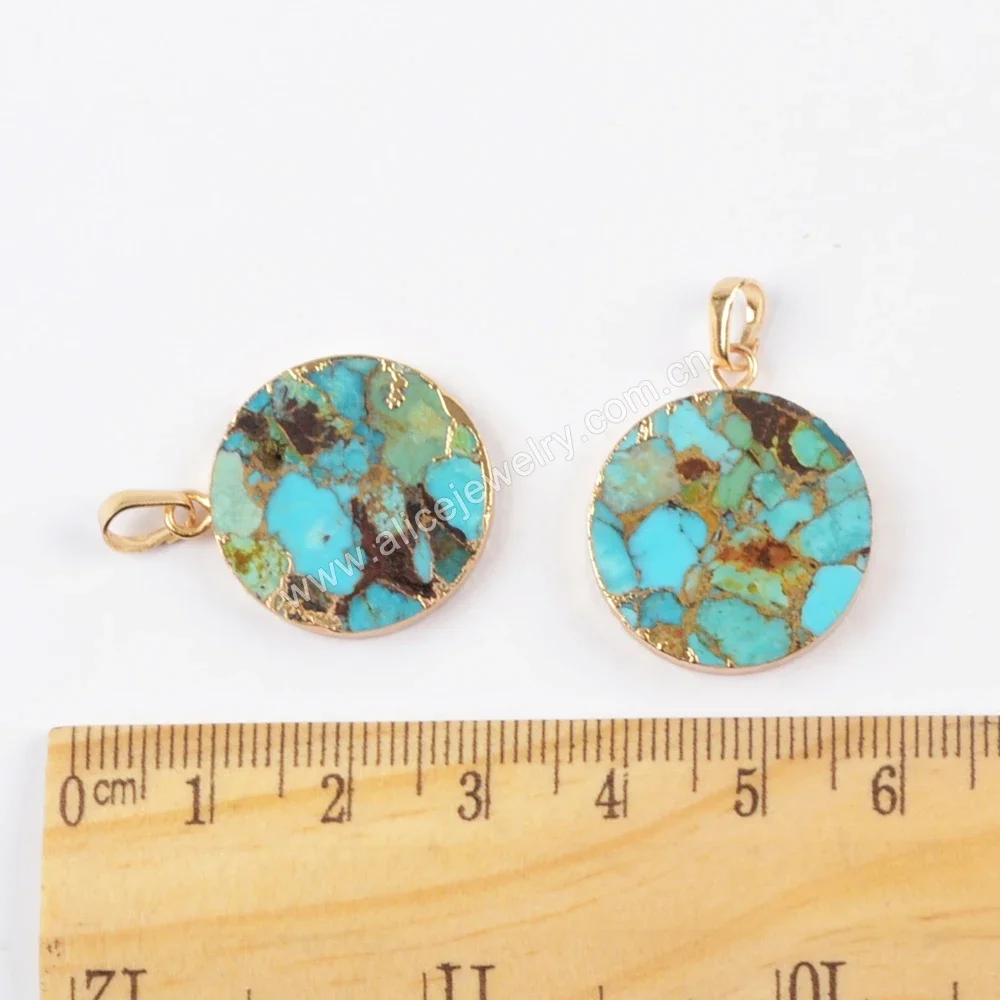 BOROSA Vintage Round Shaped Turquoise Pendant Natural Gemstone Jewelry Accessories For Women Birthstone Anniversary Gifts 2