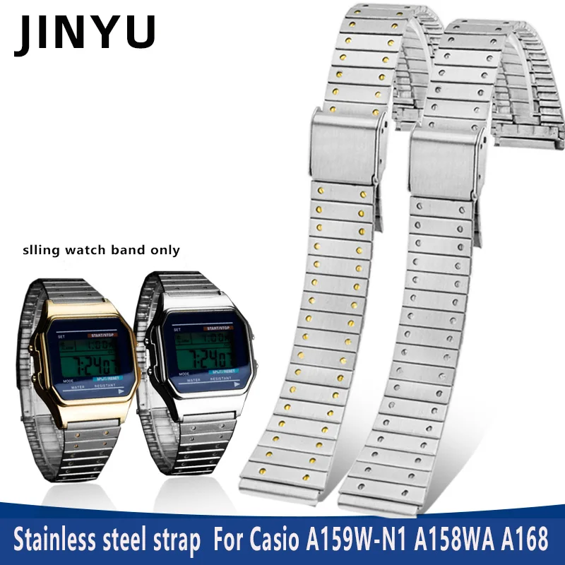 Nuovo Cinturino In Acciaio Inossidabile 18Mm Per Casio A159W-N1 A158Wa A168/B650 /Aq230 A168W/A158W Mrw200/Aeq-110 Cinturino In Metallo