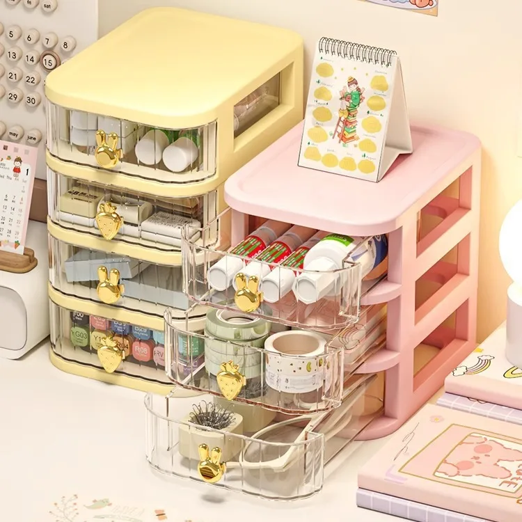 Cartoon Pattern Desktop Organizer with Drawer-Style Storage Box for Office and Cosmetic Essentials
