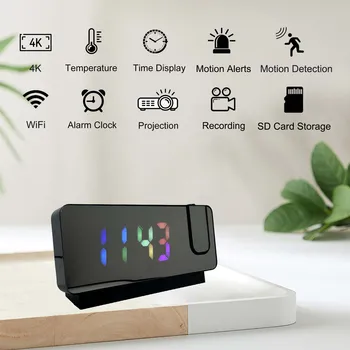 4K Ultra HD Projection Alarm Clock Camera with Wi-Fi, Motion Detection, Remote Viewing, Recording, Nanny Cam for Indoor Security 2