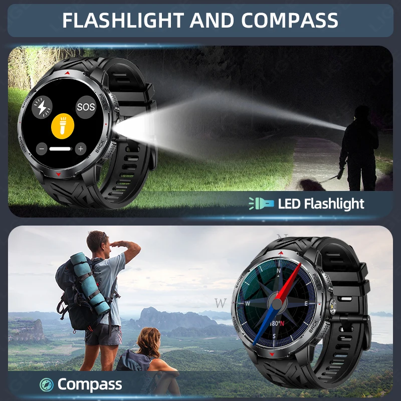 LIGE Smart Watch Men 1100mAh Long Standby Compass Smartwatch Man LED Flashlight Waterproof Heart Rate Sport BT Call Smartwatches