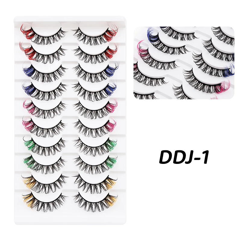 DINGSEN 10 Paar Weiche DD-Curl Farbige Vollstreifen-Wimpern, Voluminöse Kunstnerz-Wimpern, Flauschige Falsche Wimpern für Party und Tägliches Make-up – Detail 7