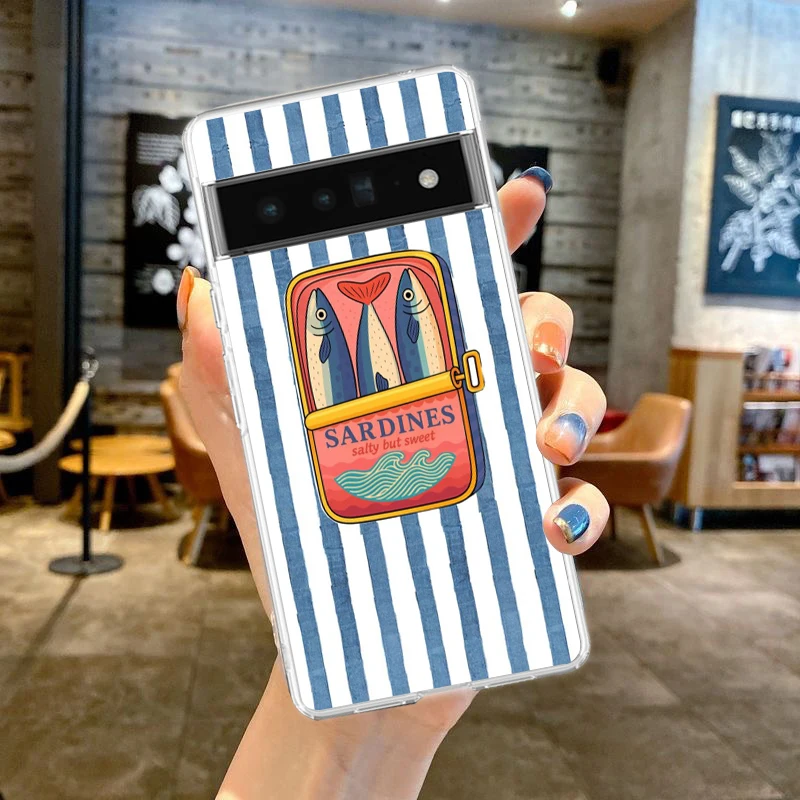Transparent Soft TPU Phone Case with Funny Fish Sardines Laser Design