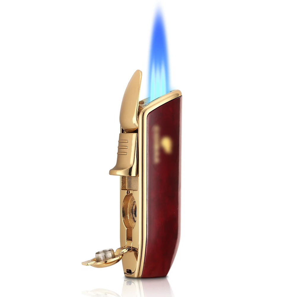 Windproof Metal Cigar Lighter Portable Butane Torch Lighters For Cigar Stripe Shape Smoking Tool No Gift Box 1 PC Ship Randomly