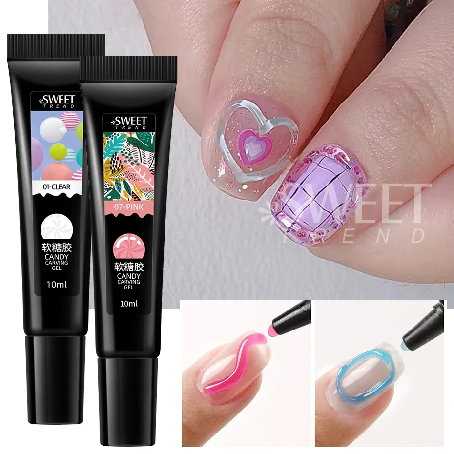 6pcs 5D Tube Pudding Gel Korean-Style Solid Gel Emboss Nail Design Cute Modeling Gel Nail Polish DIY Manicure Accessories Tools