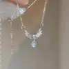 Light Luxury Angel Wings Pendant Necklace Ladies Fashion Exquisite Moonstone Collarbone Necklace Delicate Wedding Jewelry