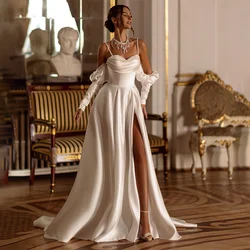 Vintage Sweetheart With Beads Spaghetti-Strap Satin Bridal Gown Backless Lace Up Designs Wedding Gowns