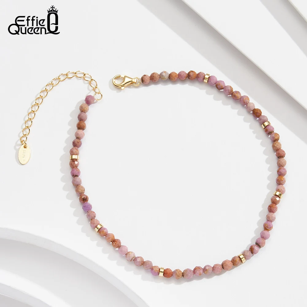 Effie Queen 925 Sterling Silver Purple Mica Adjustable Anklets Beach Foot Anklet Summer Hoilday For Women Wear Jewelry Gift SA90