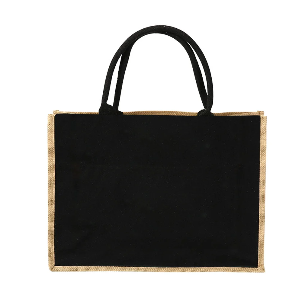 New Environmental Protection Gunny Bag Linen Shoulder Bag Floral Lettered Print Pattern Jute Imitation Sack Women's Shopping Bag