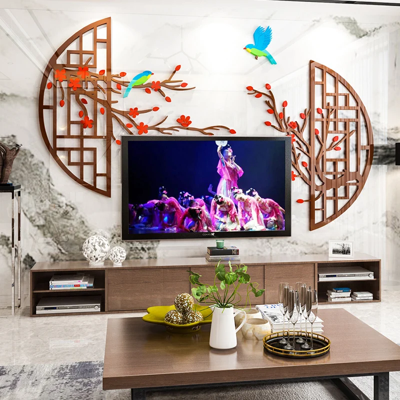 

WS16 Traditional Chinese 3D Acrylic Wall Sticker Living Room TV Background Wall Sticker Bedroom Layout Wall Decoration