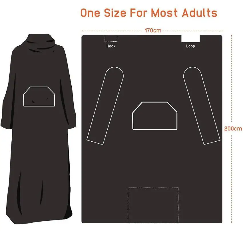 Oversized Warm Winter Blanket with Sleeves Adjustable Attaches Super Long Flannel Giant Wearable Elegant Blanket for Adult Women