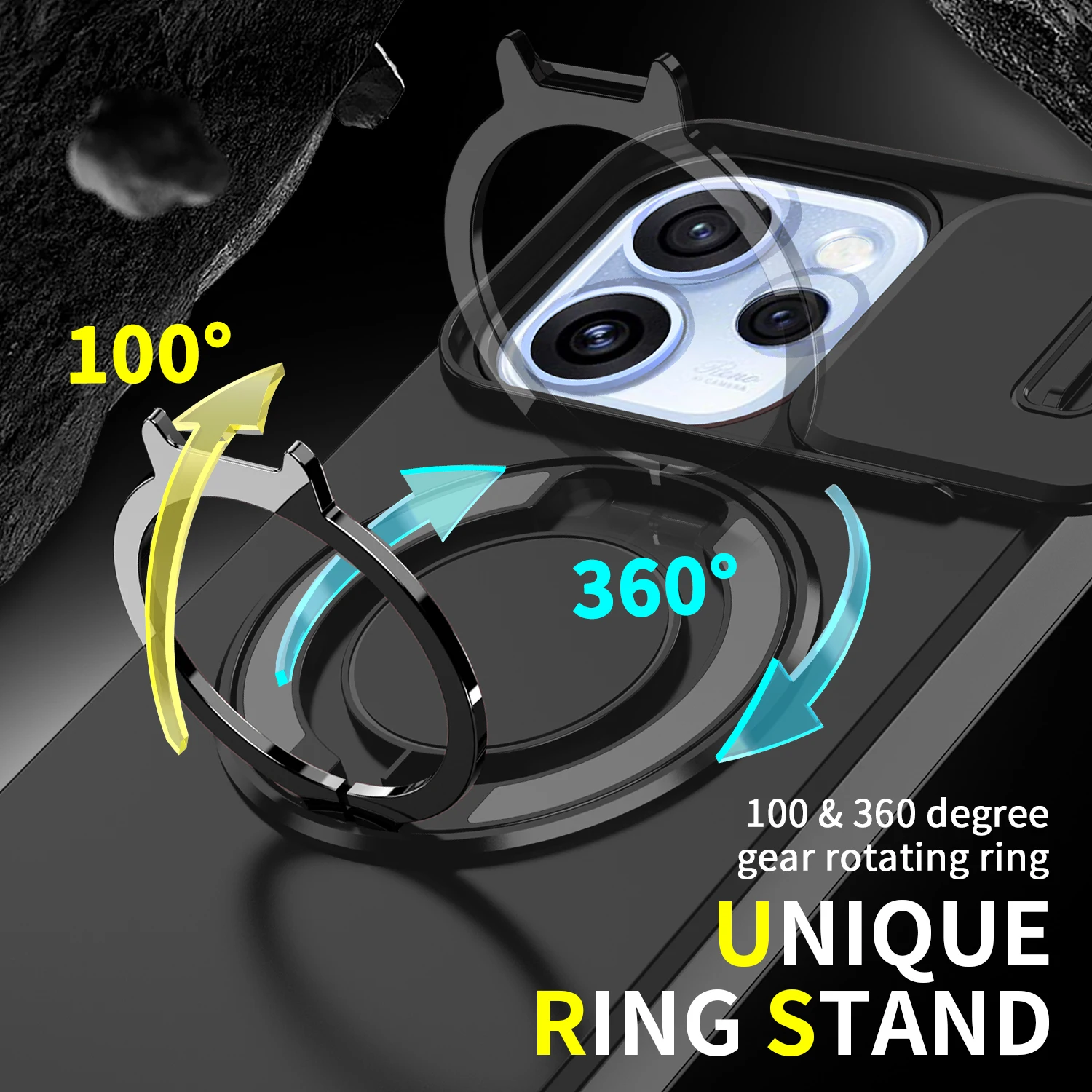 Magnetic Ring Stand Phone Case with Slide Camera Lens Protection and Durable TPU Frame