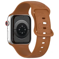 Premium Soft Silicone Watch Strap with Pattern Design - 44mm 45mm 46mm 49mm (Butterfly Brown)