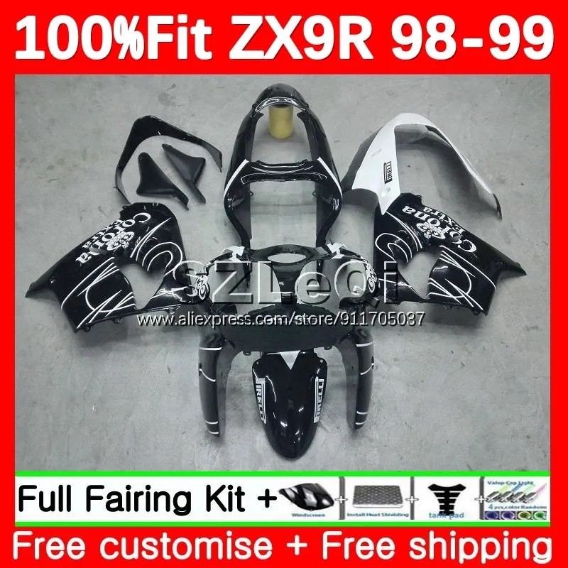 Черно-белый корпус OEM для KAWASAKI NINJA ZX9 ZX 9R 9 R 900 CC 900CC ZX900 ZX9R 98 99 ZX-9R 1998 1999 инъекционный