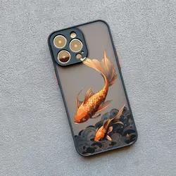 Elegant Fish Carp Sea Wave Phone Case - Artistic Back Cover Design for iPhone 12 Pro (Black JINLI 1)