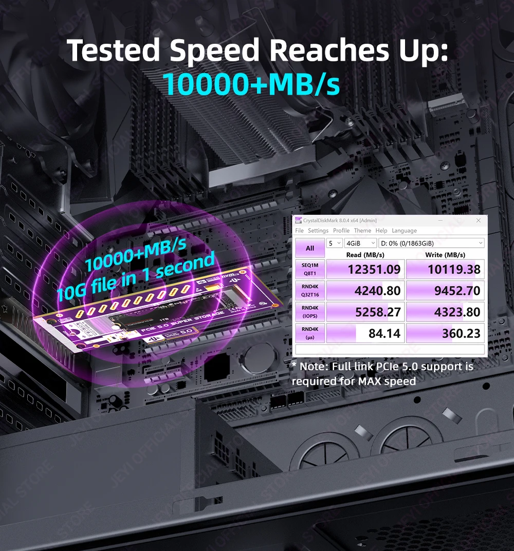 JEYI PCIe 5.0 auf M.2 NVMe-Adapterkarte, 128 Gbit/s, Ultra-Speed-Unterstützung, x4/x8/x16, Steckplatz bereit, 22110/2280/60/42/30 SSD-Unterstützung – Detail 4