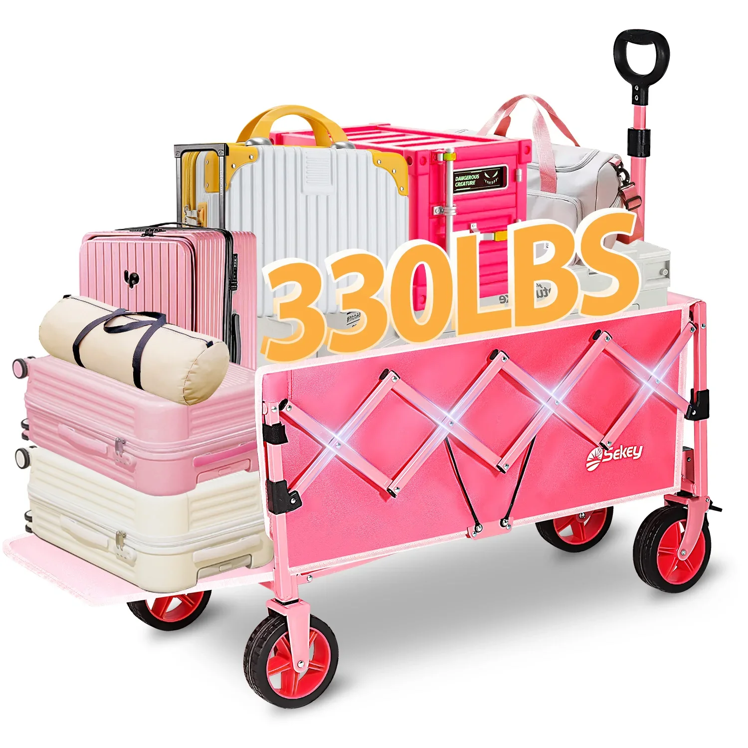 52" Extender Folding Collapsible Wagon Carts Foldable with 330LBS Weight Capacity Heavy Duty Lightweight Extra-Long Utility Cart portable hand cart