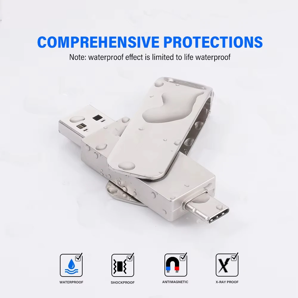 High-Speed 512GB USB 3.2 Dual-Interface Waterproof Flash Drive