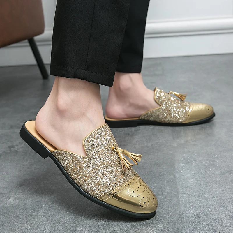 2024 New Luxury Designer Men's Casual Bling Leather Loafers - Main Image