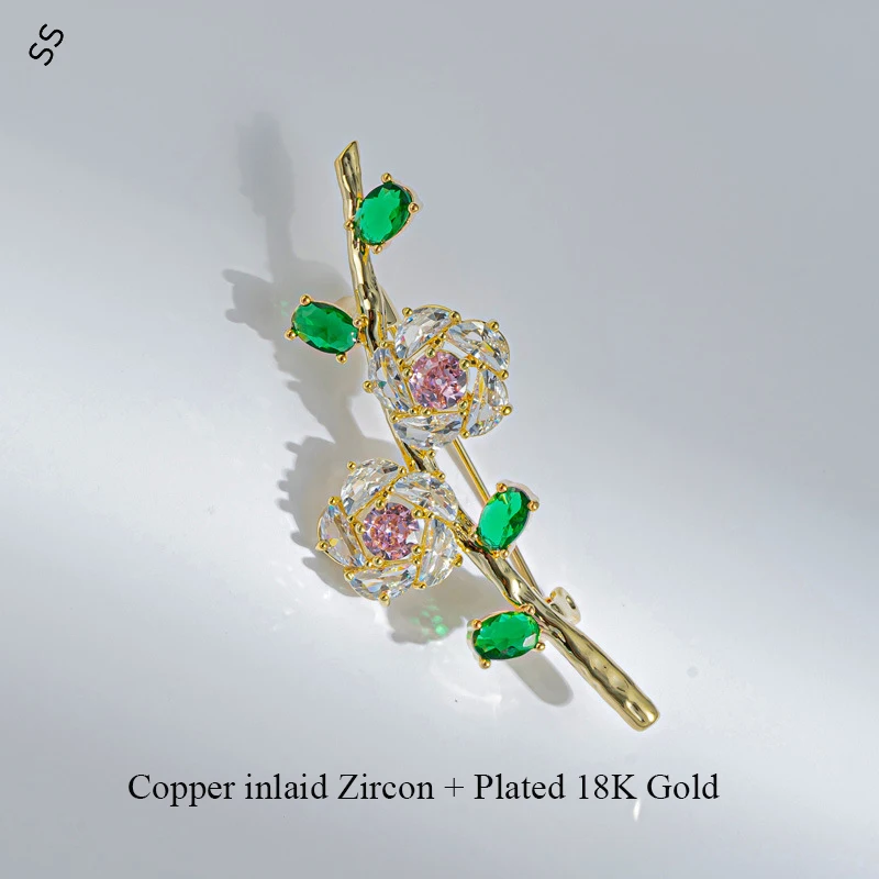 New Ladies Sweet Little Fresh colored Zircon Flower Brooch Niche Temperament Cardigan Pin