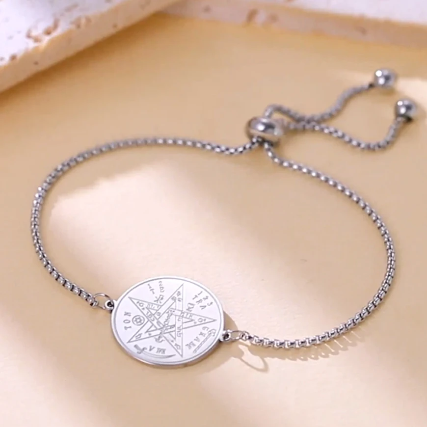 Dawapara Tetragrammaton Namens Gottes Pentagramm-Armband für Frauen, Edelstahl, magisches gesegnetes Pentagramm des Salomon-Amuletts