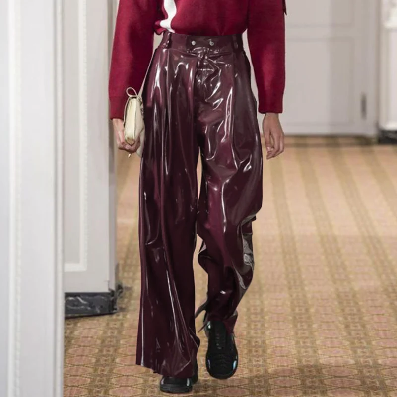 Description Picture 4 of itemCasual All-match New Men's Pantalons Patent Leather Long Pants Solid Comfortable Male Party Shows High Waist Trousers S-5XL 2023