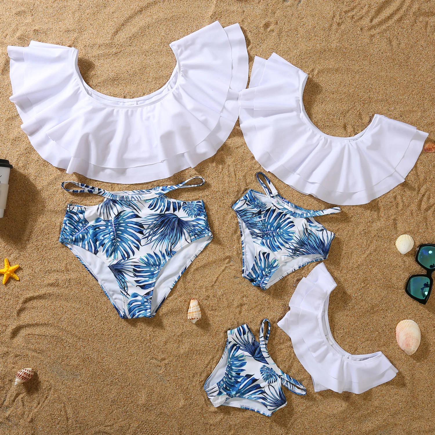 Family Matching Outfits Summer Breezy Palm Leaf Family Matching Swimsuit Swimwear Mother and Daughter Kids Family Look Swimming 3