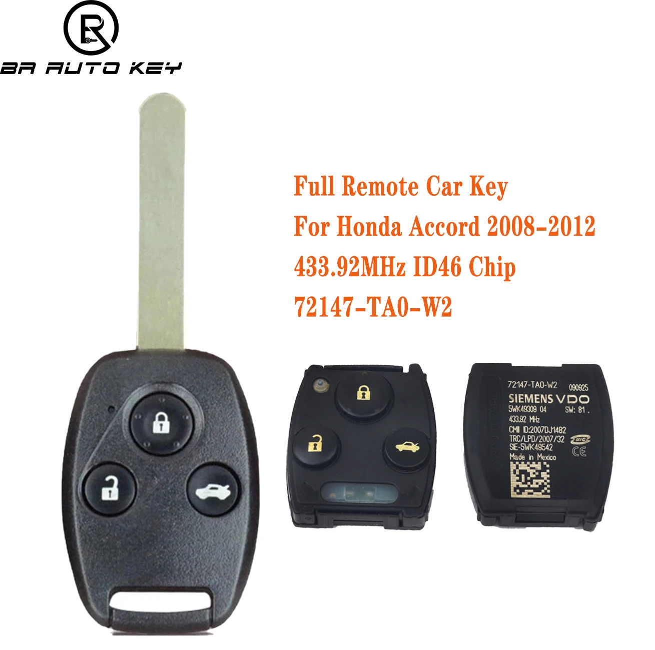 Oem Folding Flip Remote Car Key For Honda Accord 2008-2012 72147-TA0-W2 433mhz ID46 7961 Chip