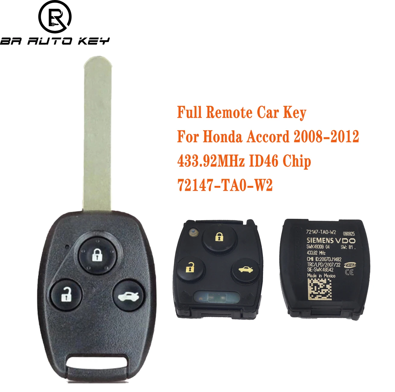 

Oem Folding Flip Remote Car Key For Honda Accord 2008-2012 72147-TA0-W2 433mhz ID46 7961 Chip