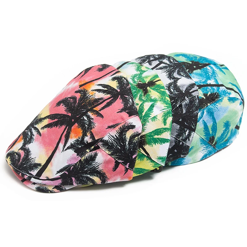 Vacation Style Men Women Beret Summer Fashion Print Cotton Soft Top Beach Visor Hat Casual Painter Berets Unisex Adjustable beret hat casual hat woolen beret
