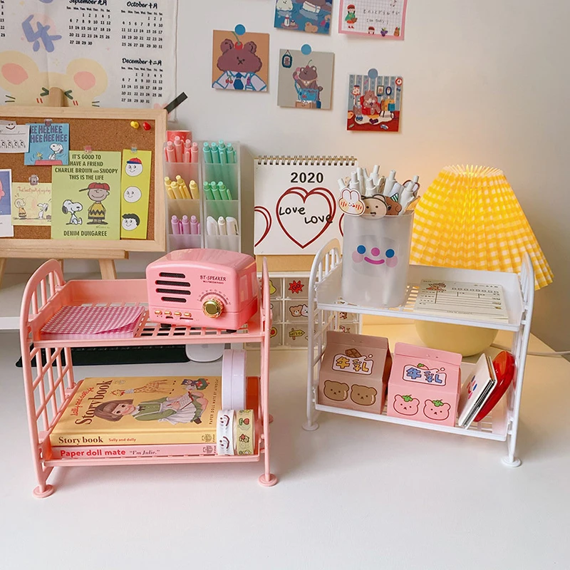 MOHAMM 1 Piece Disassembled Double Desktop Organizer for Table Decoration Journal Storage Kawaii Desk Accessories