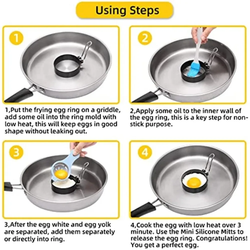 Egg Ring 2pcs Stainless Steel Non-Stick McMuffin Sandwiches Frying Shaping Eggs Household Breakfast Cooking