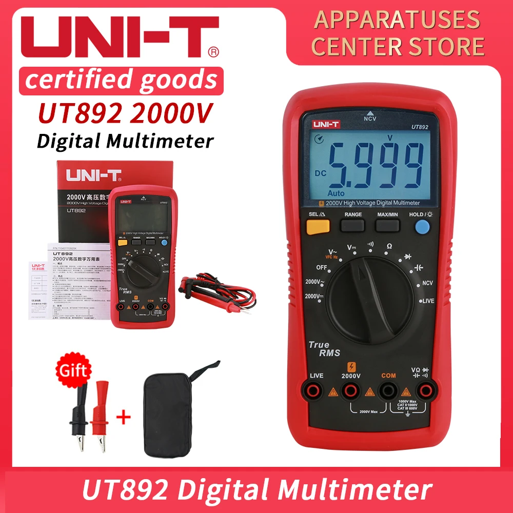 

UNI-T UT892 2000V AC/DC High Voltage Digital Multimeter For Mine AC DC Voltmeter True RMS Capacitor Tester Frequency Meter