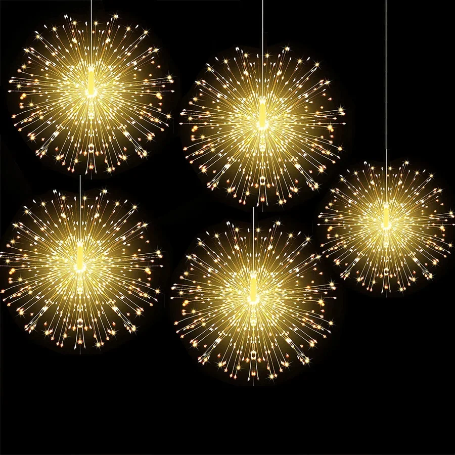 

5 Pack 600 LED Christmas Garland Light Plug in Firework Lights Outdoor Starburst Lights Copper Wire Fairy Light String for Tent