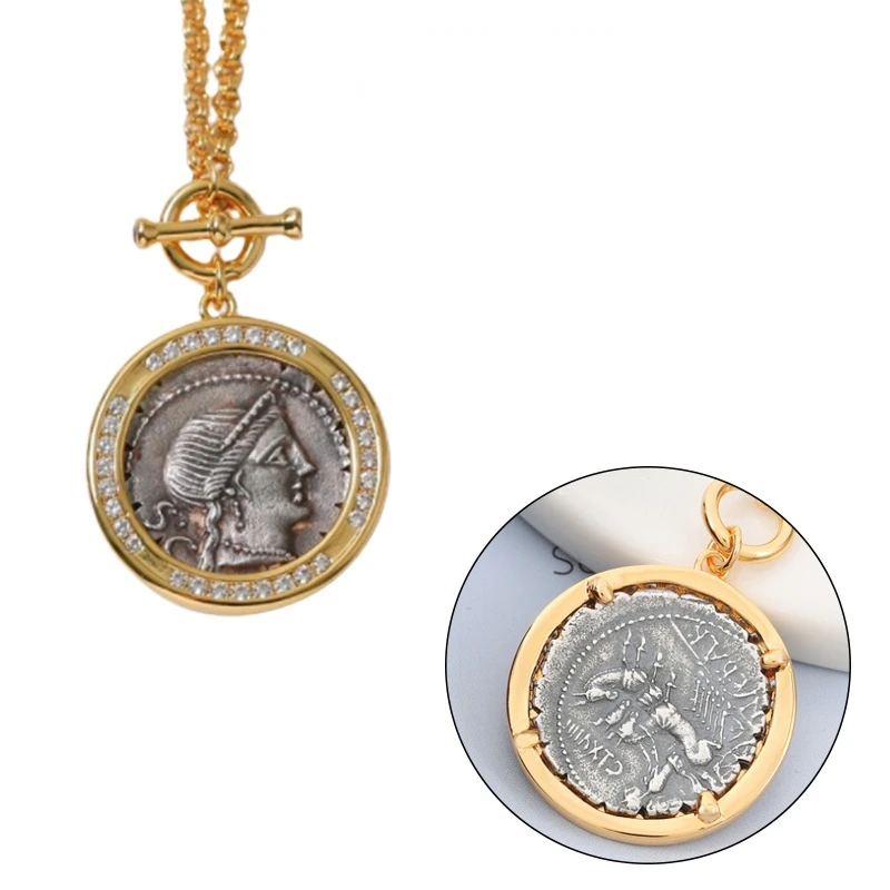 Eros Venus Metal Silver Coin Necklace 