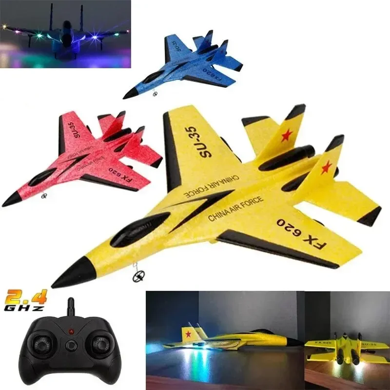SU35 RC Plane FX620 FX820 2.4G Remote Control Flying Model Glider Airplane With LED Lights Aircraft Foam Toys For Children Gifts 2