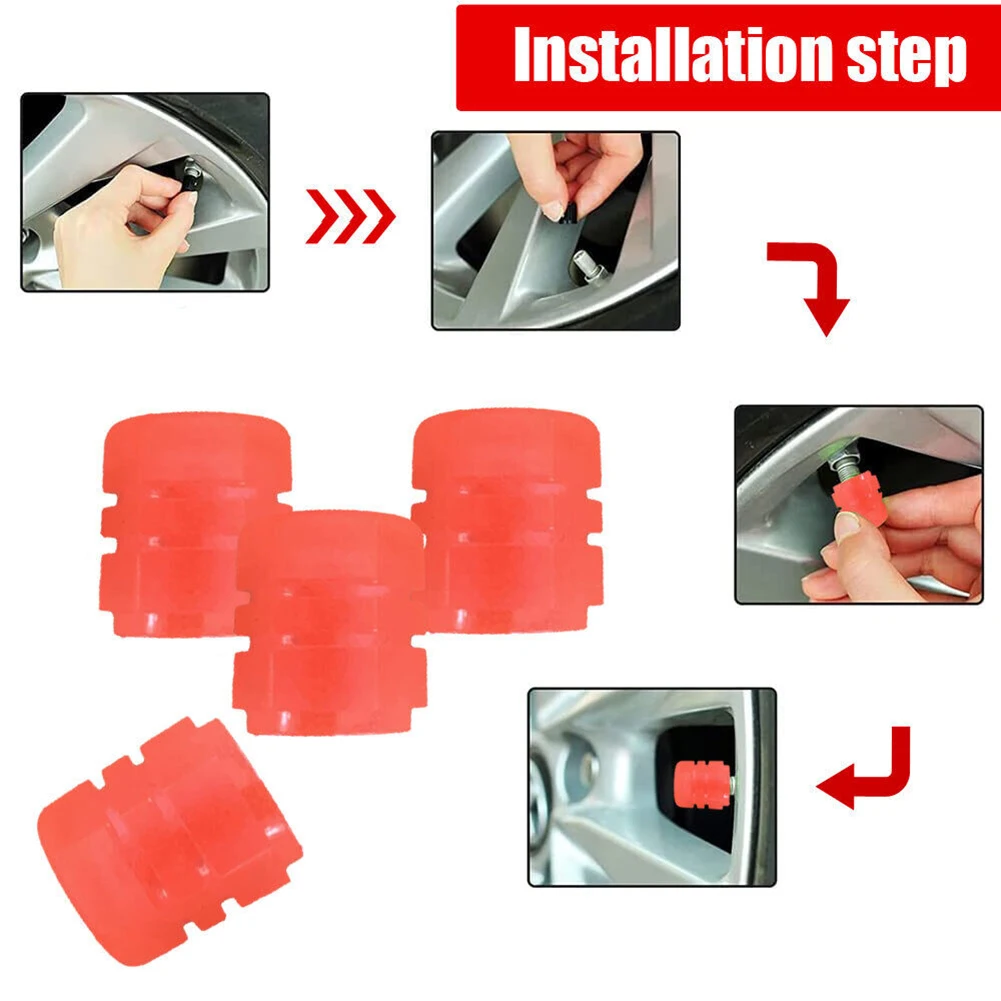 

4 Pcs Universal Fluorescent Tire Valve Stem Covers Car Wheel Luminous Valve Cap Vehicle Car Decor Accessories