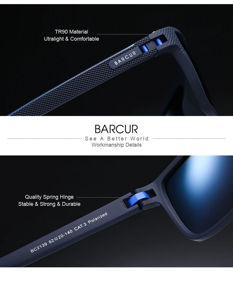 Barcur design tr90 sonnenbrille männer polarisiert leicht gewicht sport sonnen brille frauen brillen zubehör oculos uvab schutz – Detail 7