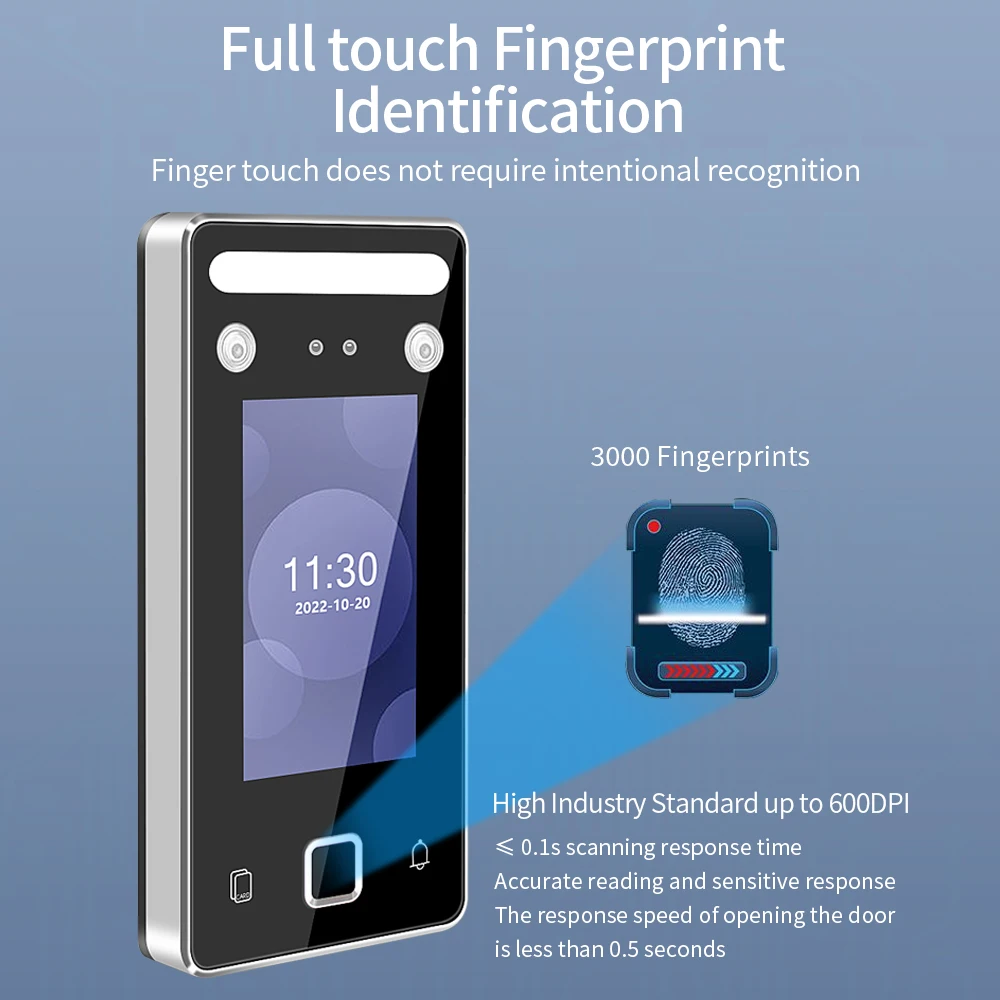 4.3inch Biometric Face Identification Access Control Attendance Machine Live Detection WDR Binocular Camera TCP/IP Free Software