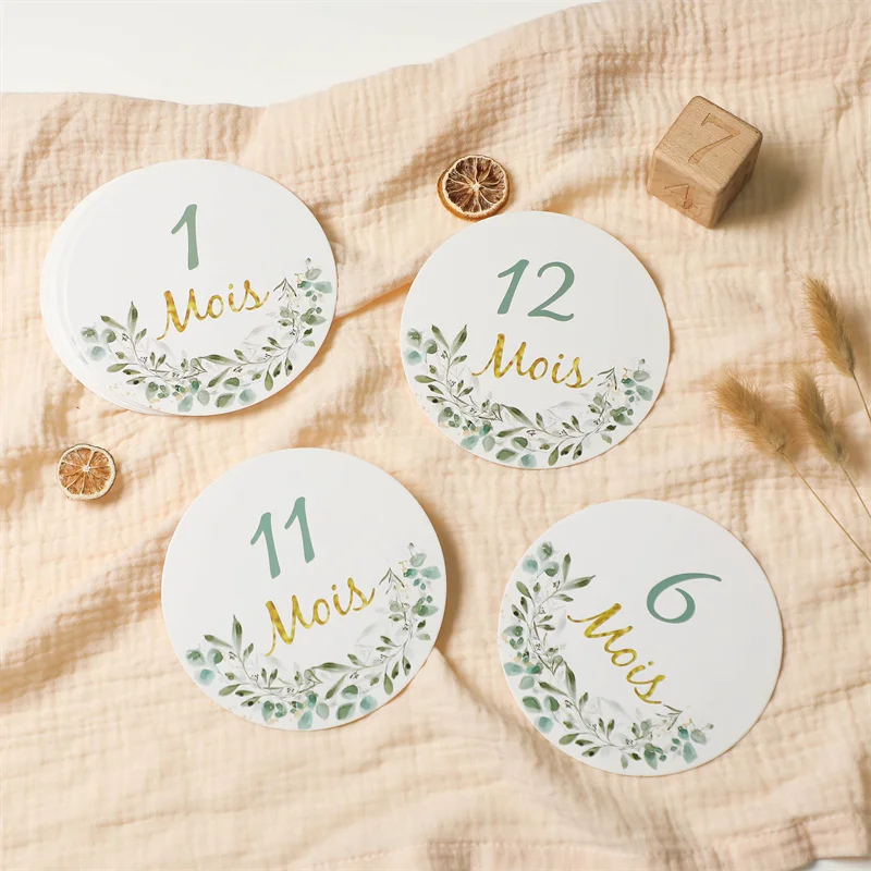 Newborn Photography Paper Spanish France English Leaf Milestone Card Shooting Props Baby 0 to 12 Months Accessories Baby Gifts 1