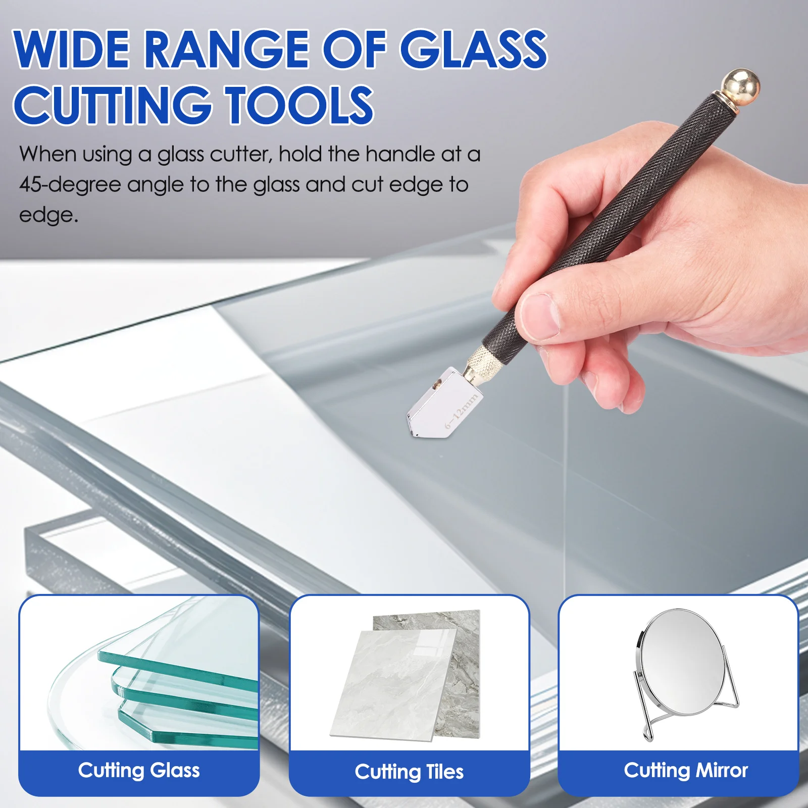 Glass Cutting Tool 2 mm-20 mm Nonslip Glass Cutter with Cutting Oil DIY Stained Tool Mirror