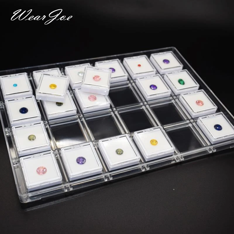 24pcs Gemstone Display Box Gem Stone Collection Organizer Tray with Cover Loose Diamond Jewelry Holder Protection Box Container